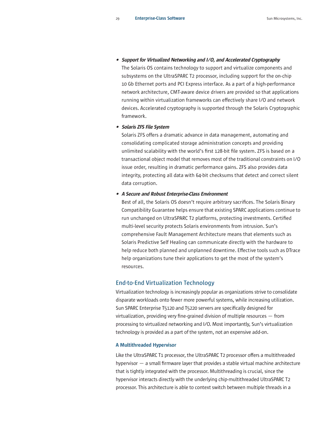 Sun Microsystems T5220, T5120 manual End-to-End Virtualization Technology, Solaris ZFS File System 