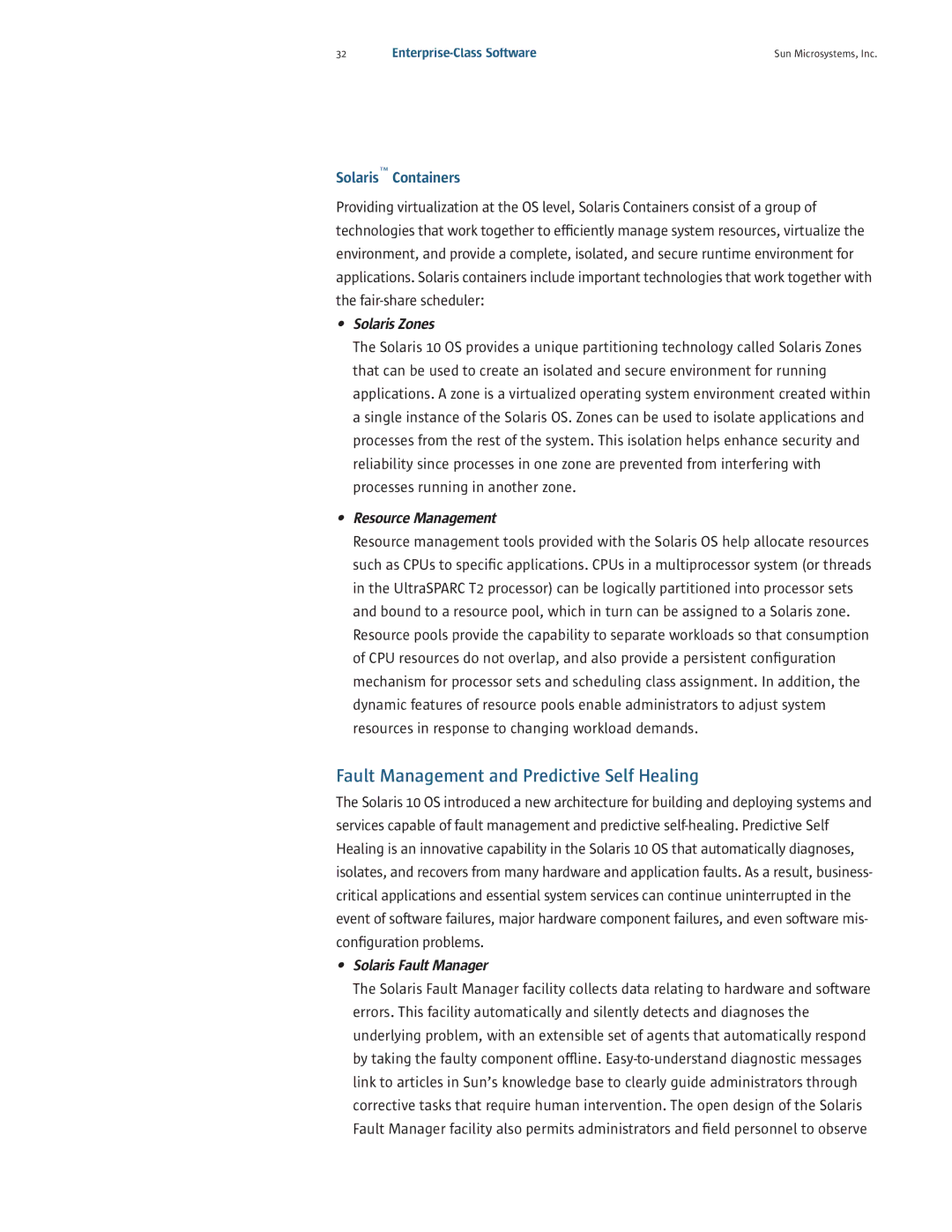 Sun Microsystems T5120, T5220 manual Fault Management and Predictive Self Healing, Solaris Zones, Resource Management 