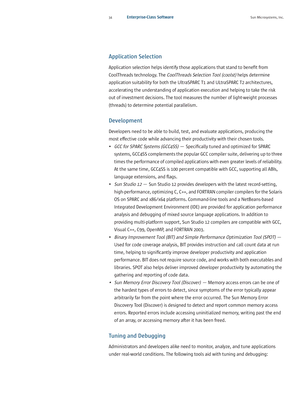 Sun Microsystems T5120, T5220 manual Application Selection, Development, Tuning and Debugging 