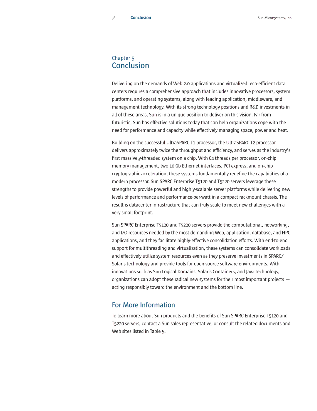 Sun Microsystems T5120, T5220 manual Conclusion, For More Information 