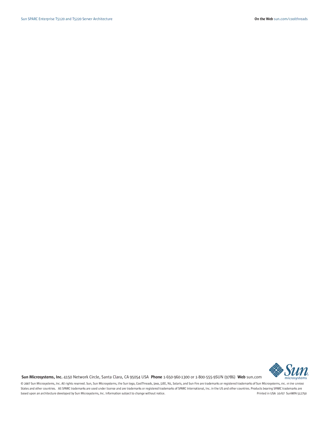 Sun Microsystems manual Sun Sparc Enterprise T5120 and T5220 Server Architecture 