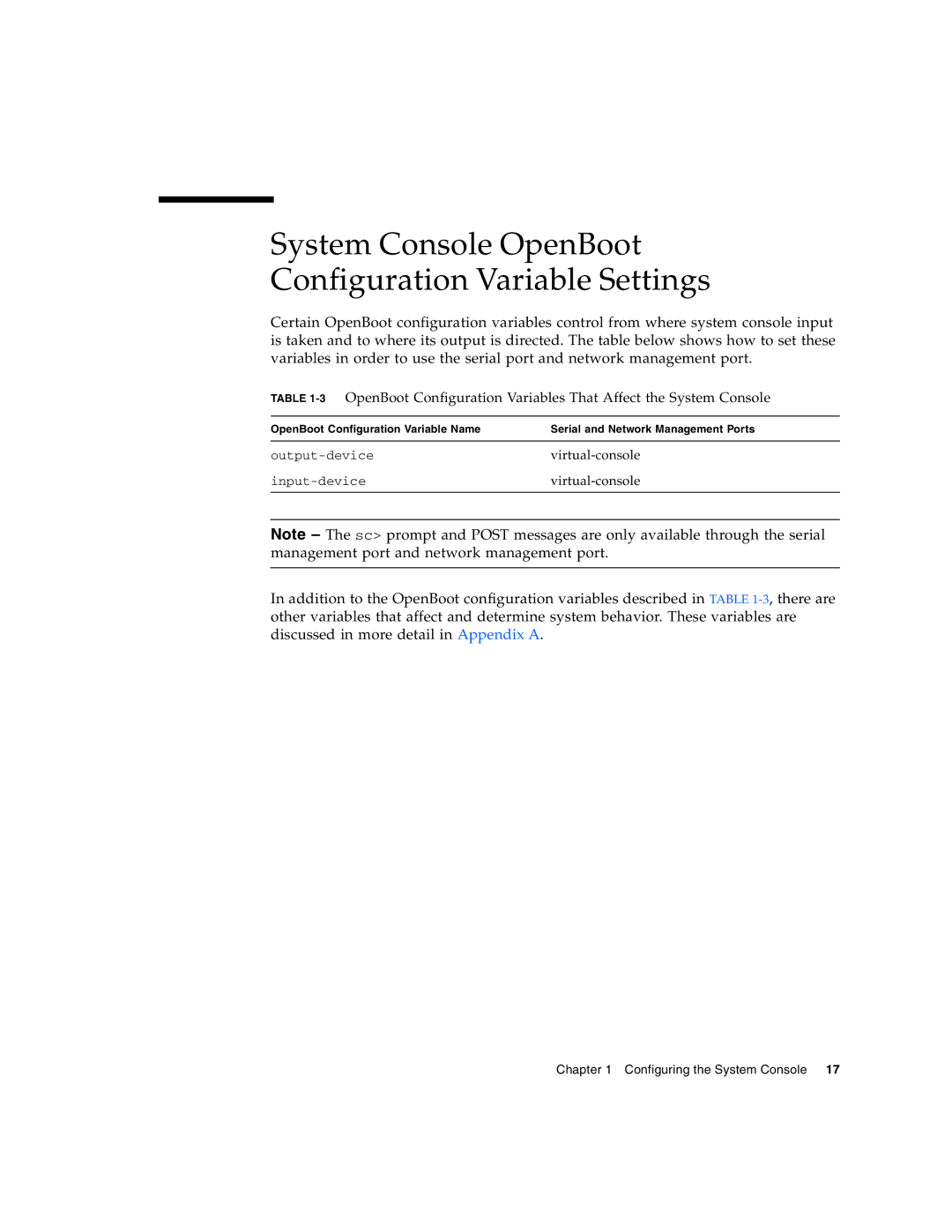 Sun Microsystems T6300 manual System Console OpenBoot Configuration Variable Settings 