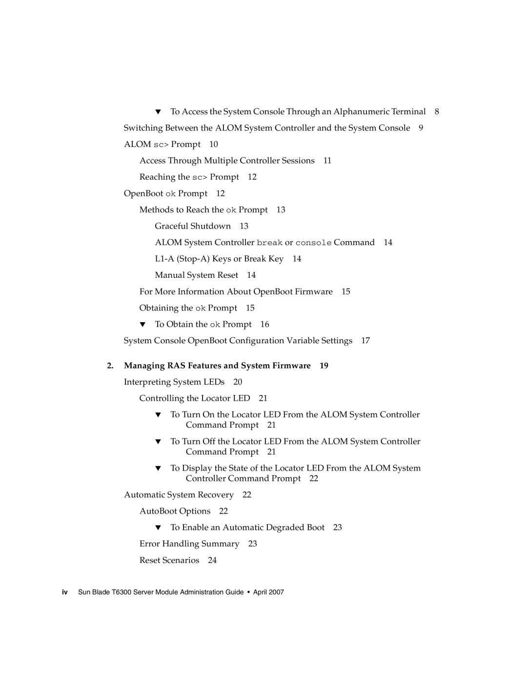 Sun Microsystems T6300 manual Managing RAS Features and System Firmware 