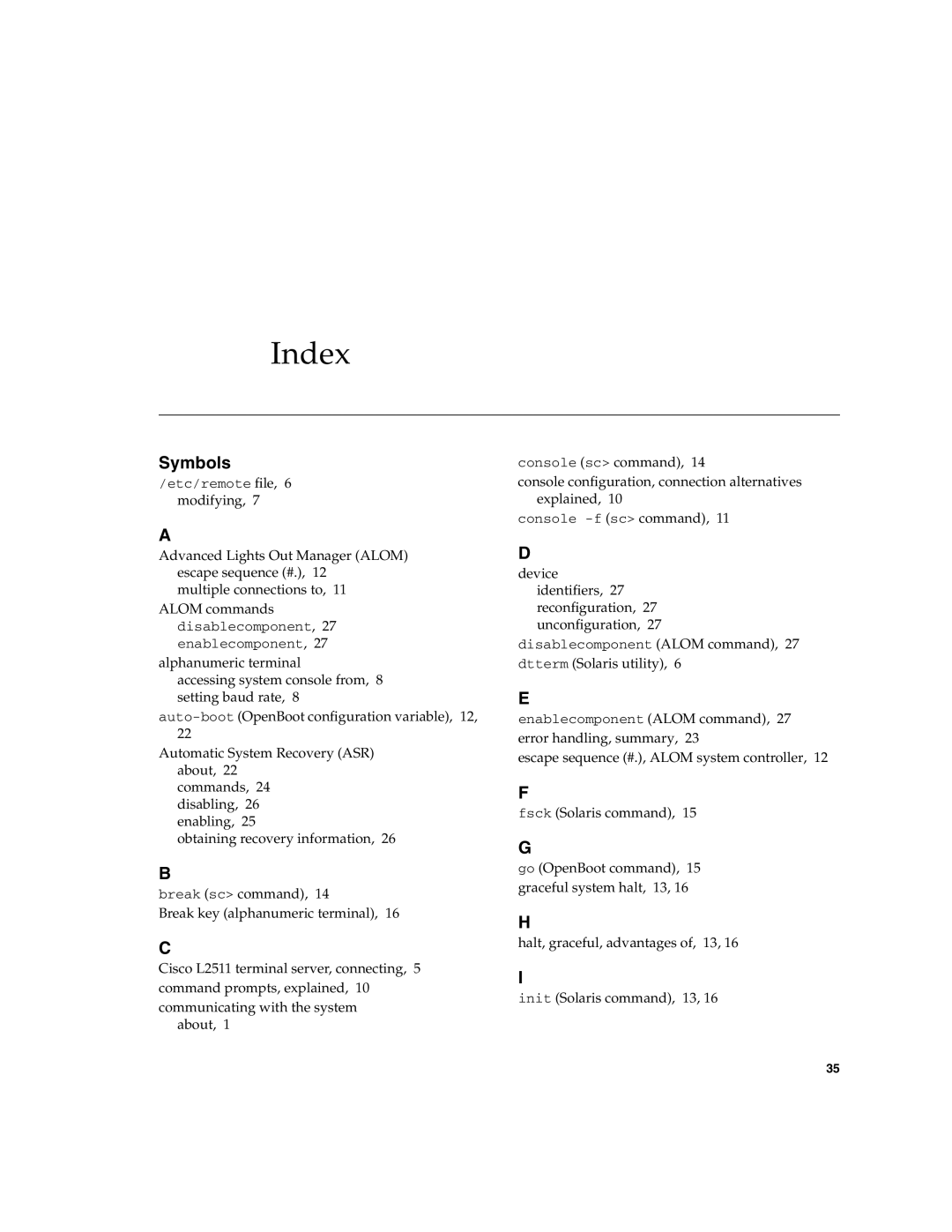 Sun Microsystems T6300 manual Index, Symbols 