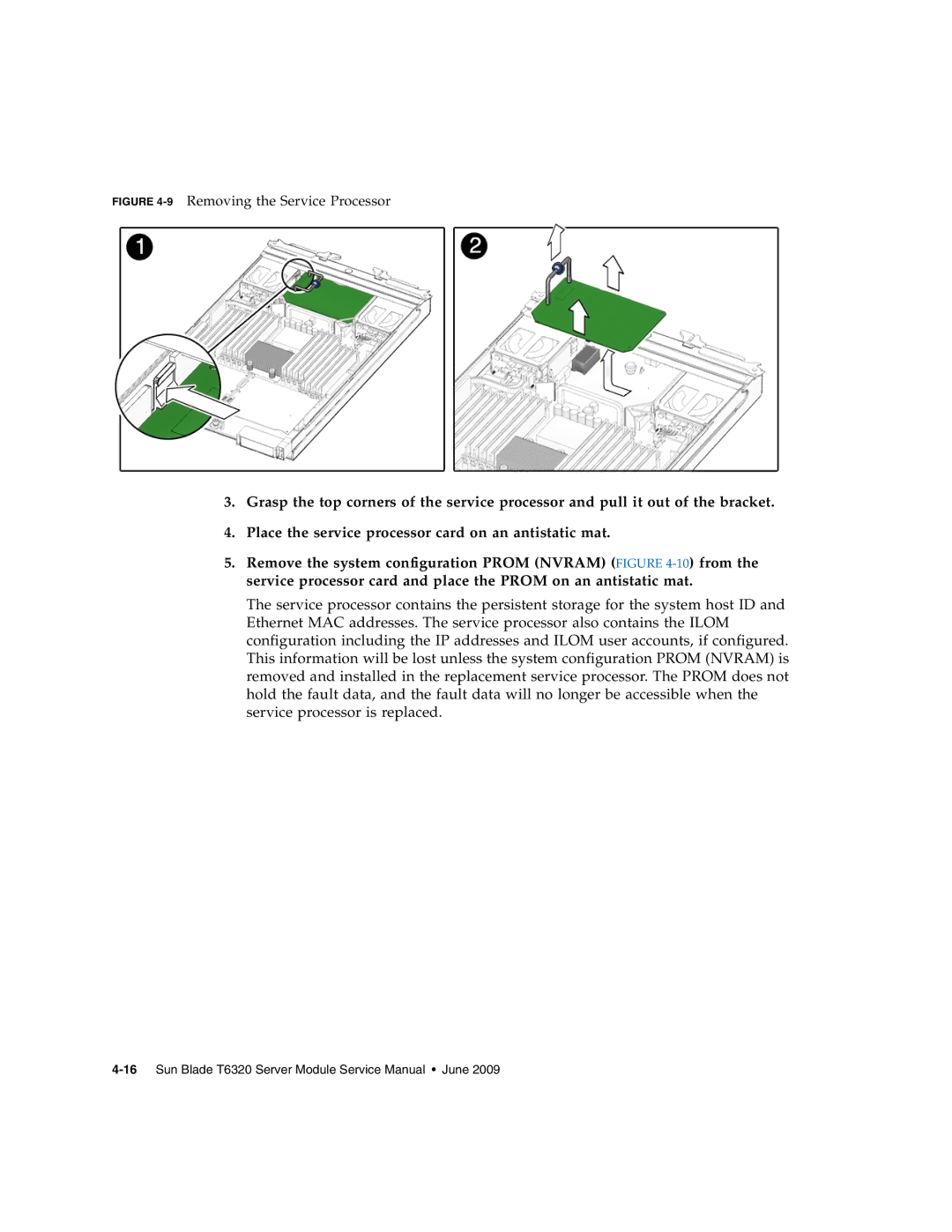 Sun Microsystems T6320 service manual 9Removing the Service Processor 