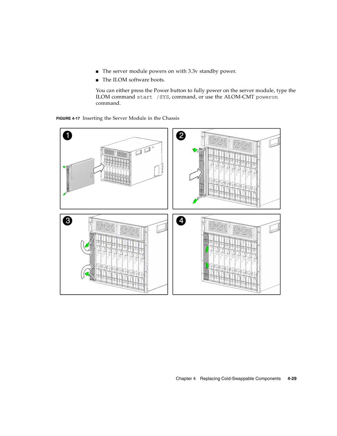 Sun Microsystems T6320 service manual 17Inserting the Server Module in the Chassis 