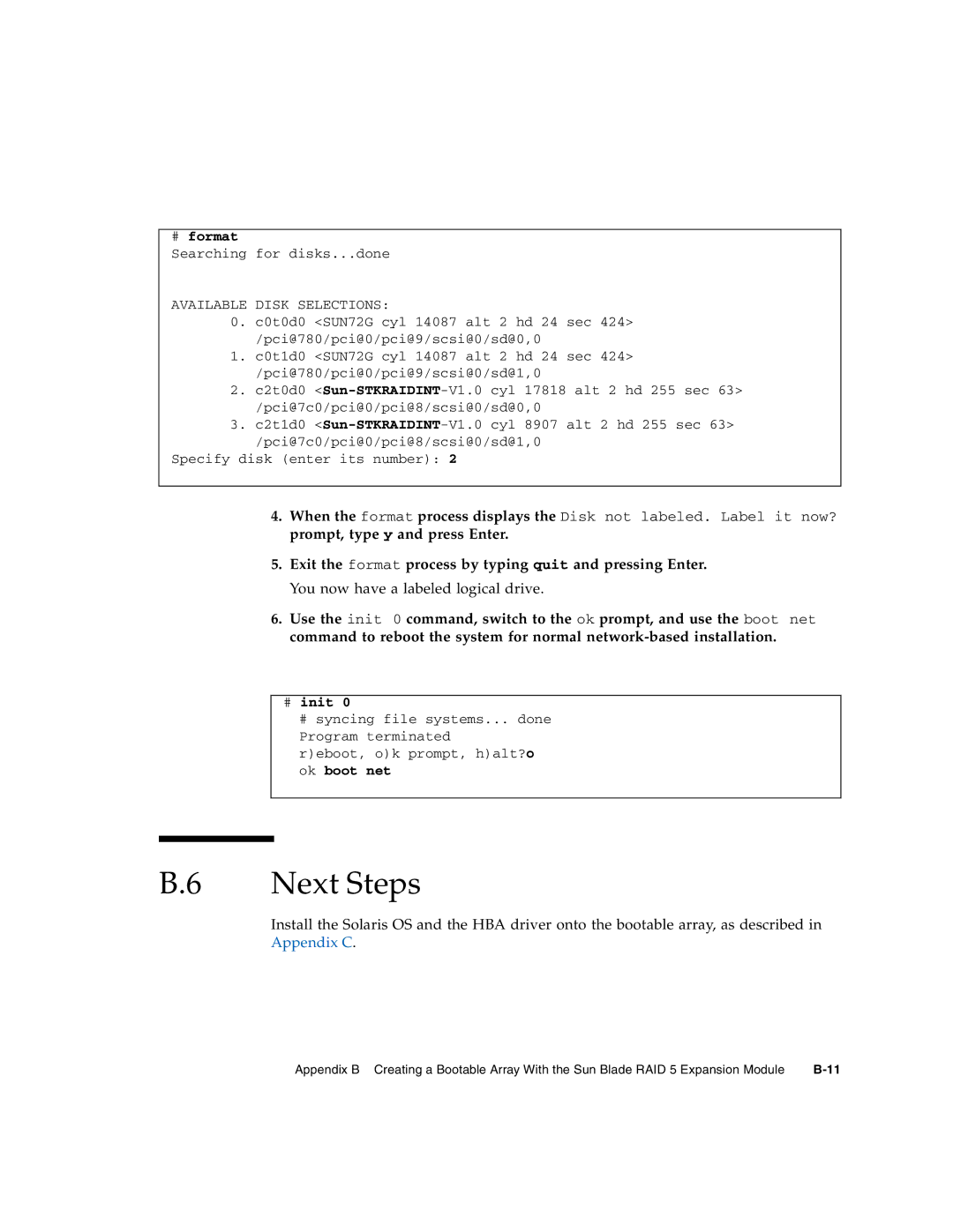 Sun Microsystems T6320 service manual Next Steps, # format, # init 