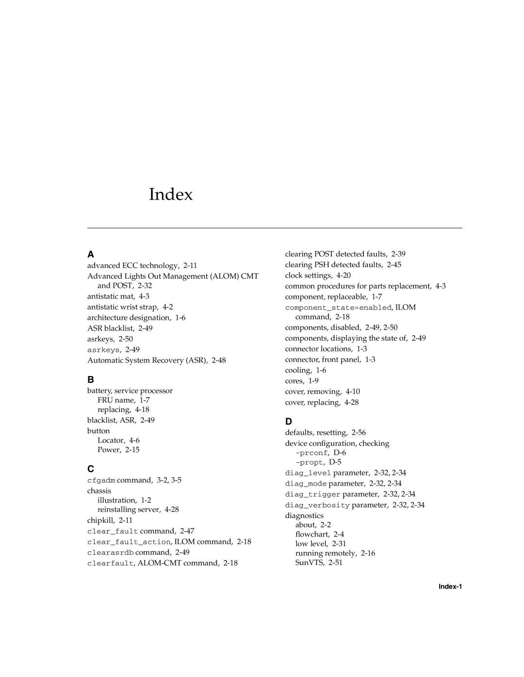 Sun Microsystems T6320 service manual Index 