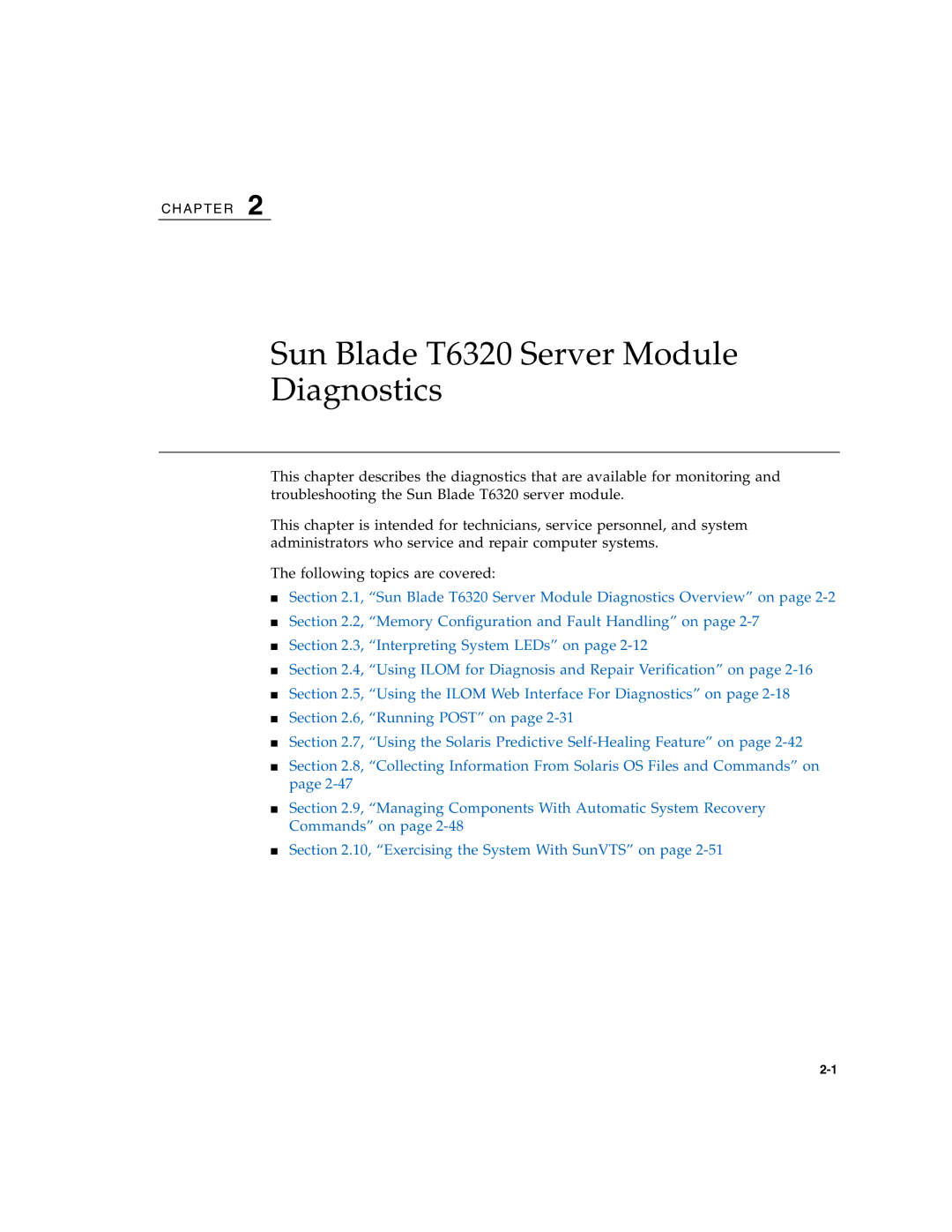 Sun Microsystems service manual Sun Blade T6320 Server Module Diagnostics 