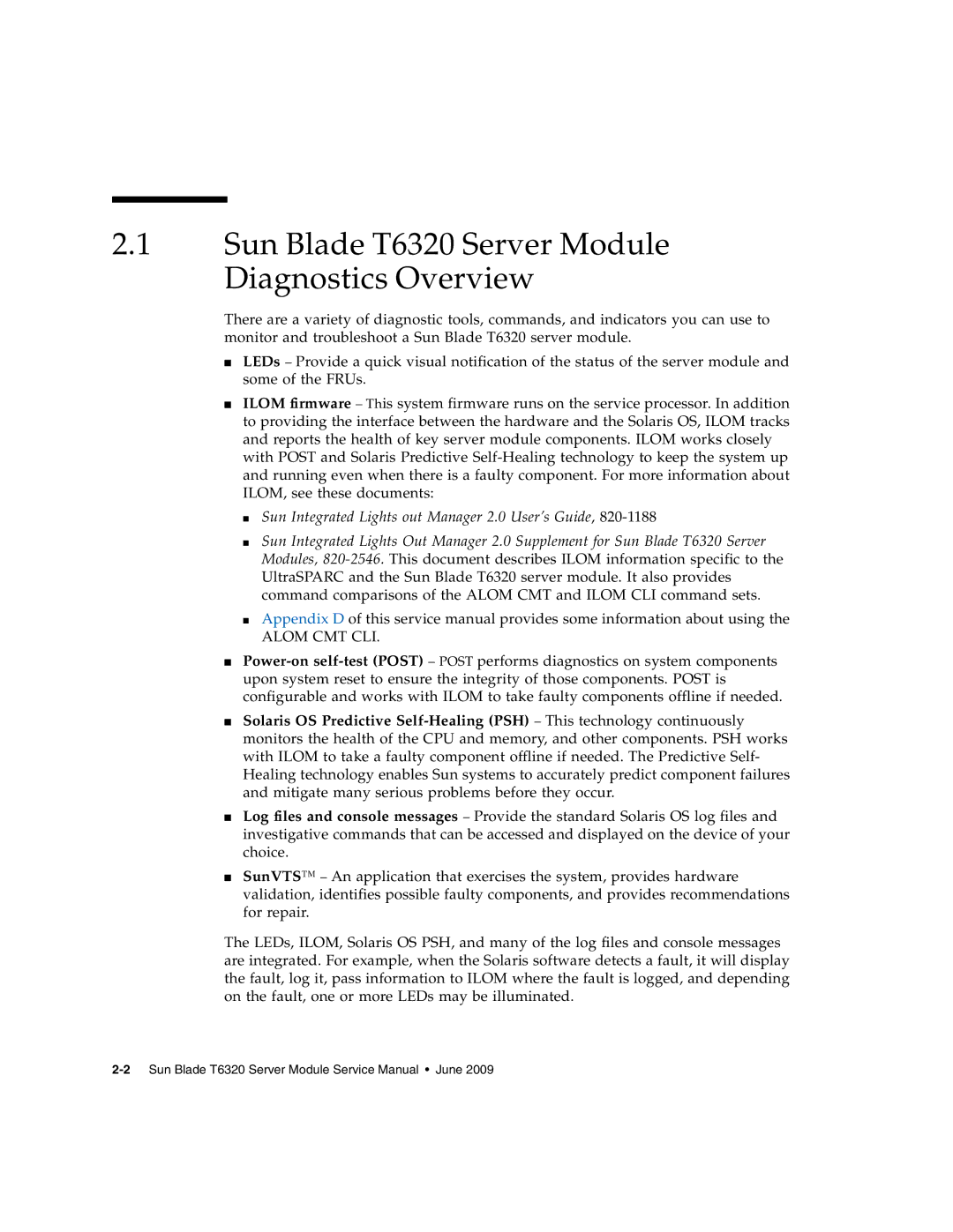 Sun Microsystems service manual Sun Blade T6320 Server Module Diagnostics Overview, Alom CMT CLI 