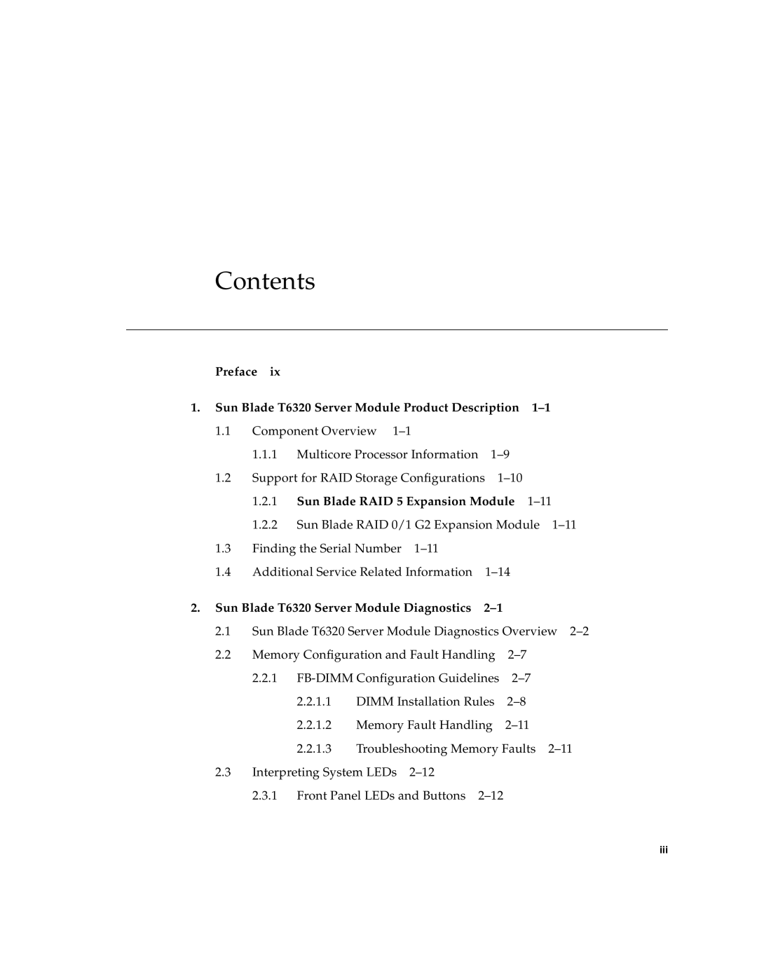 Sun Microsystems T6320 service manual Contents 