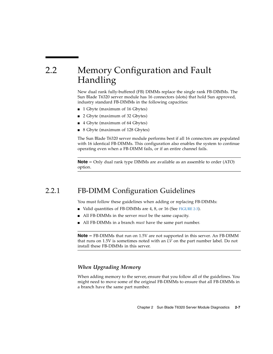 Sun Microsystems T6320 service manual Memory Configuration and Fault Handling, FB-DIMM Configuration Guidelines 