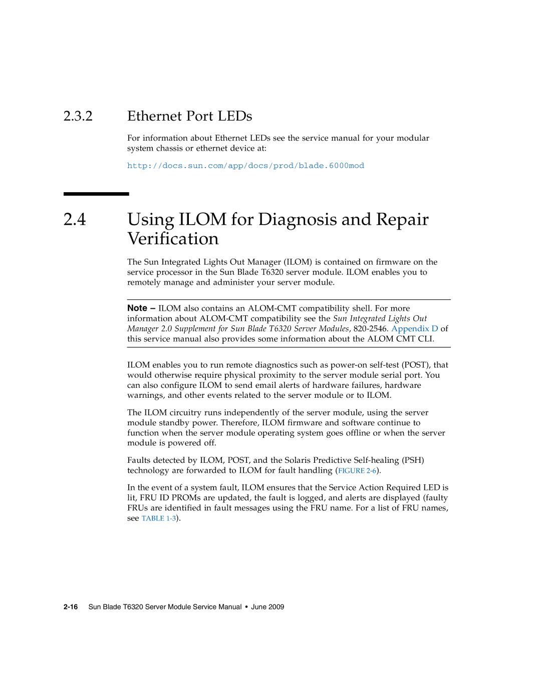 Sun Microsystems T6320 service manual Using Ilom for Diagnosis and Repair Verification, Ethernet Port LEDs 