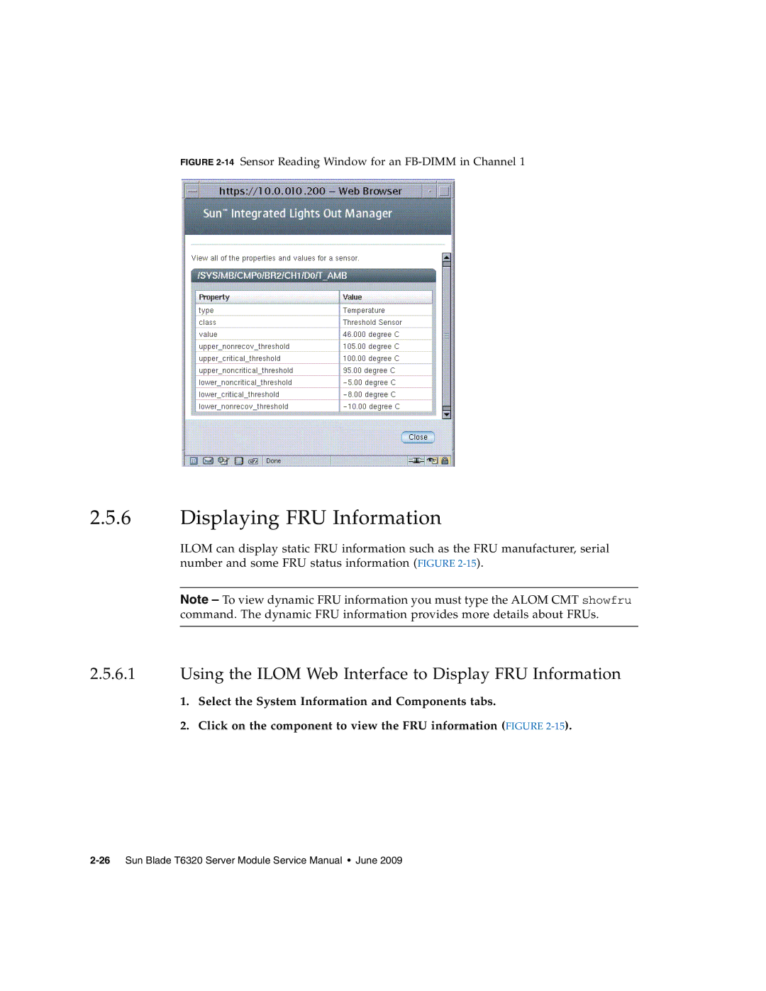 Sun Microsystems T6320 service manual Displaying FRU Information, Using the Ilom Web Interface to Display FRU Information 