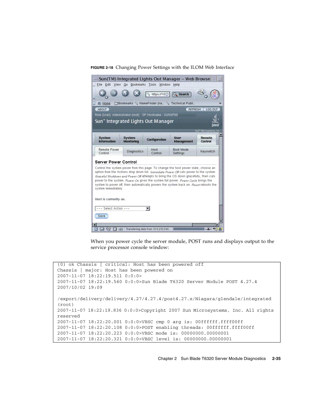 Sun Microsystems T6320 service manual 18Changing Power Settings with the Ilom Web Interface 