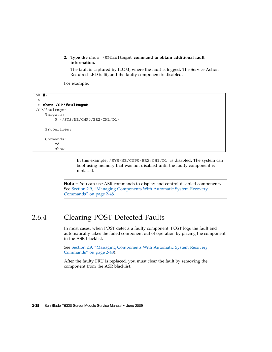 Sun Microsystems T6320 service manual Clearing Post Detected Faults 