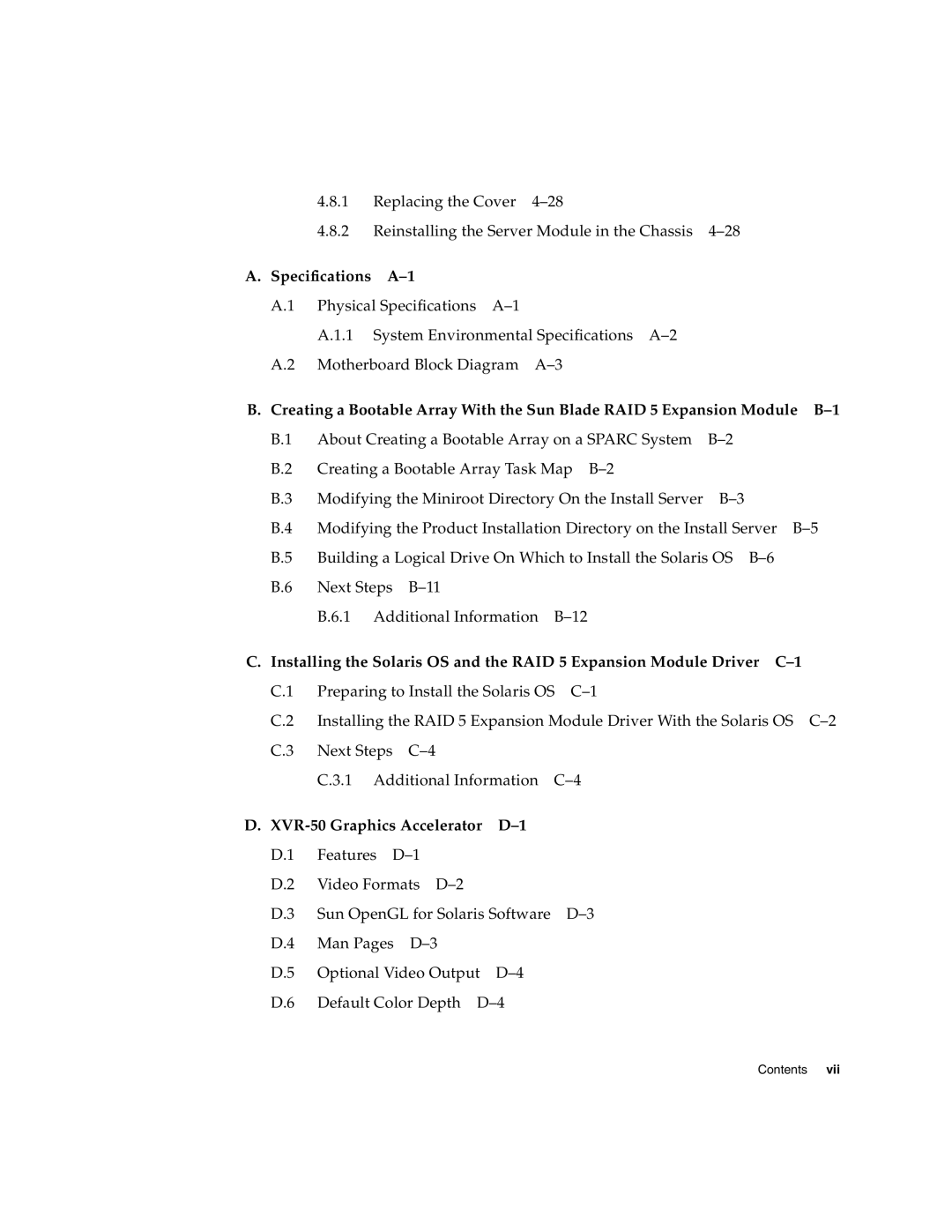 Sun Microsystems T6320 service manual Specifications, XVR-50 Graphics Accelerator 