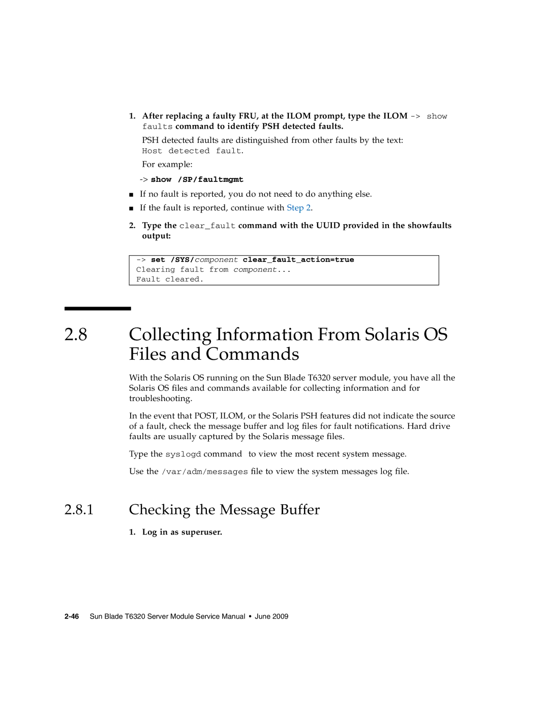 Sun Microsystems T6320 Collecting Information From Solaris OS Files and Commands, Checking the Message Buffer 