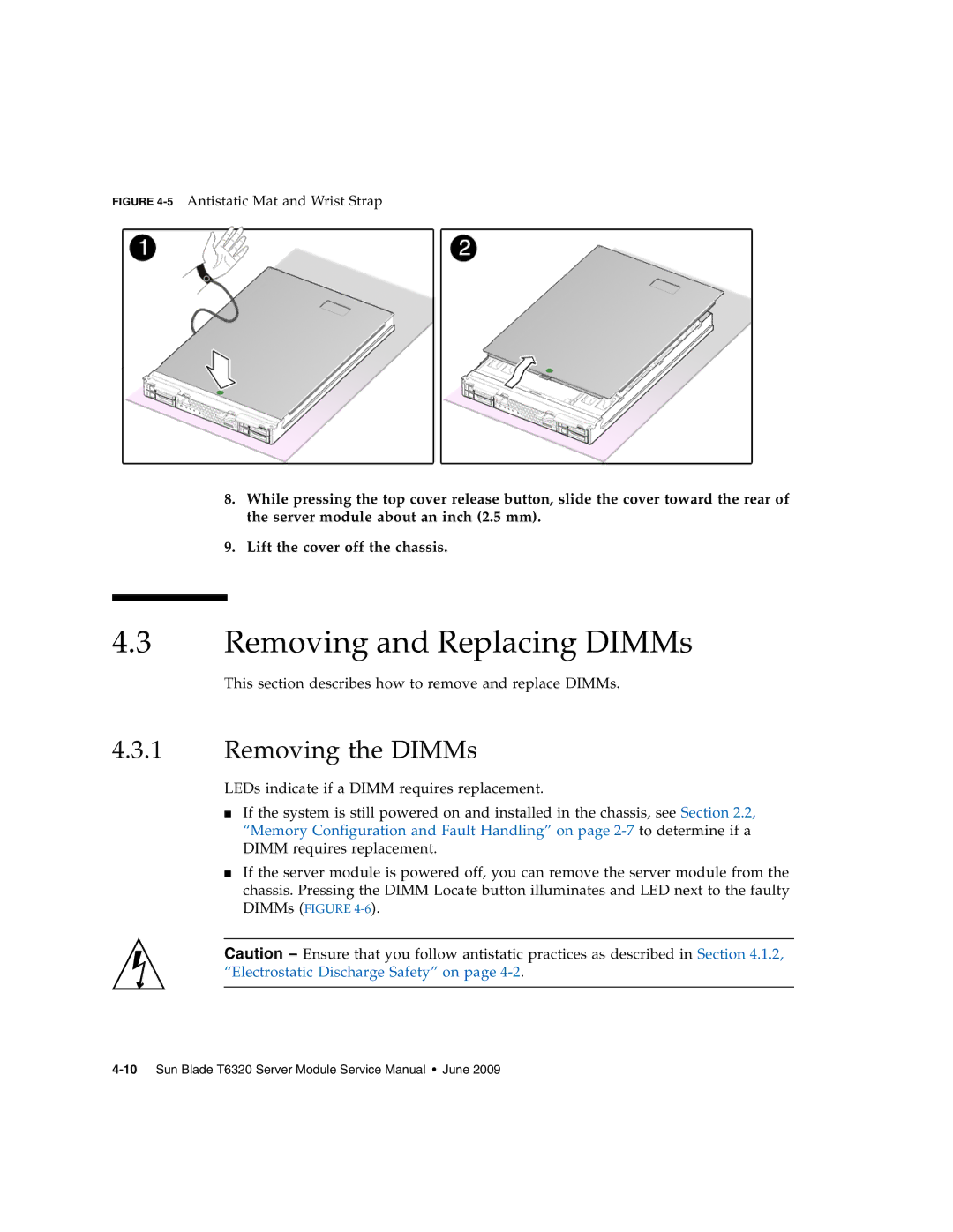 Sun Microsystems T6320 service manual Removing and Replacing DIMMs, Removing the DIMMs 