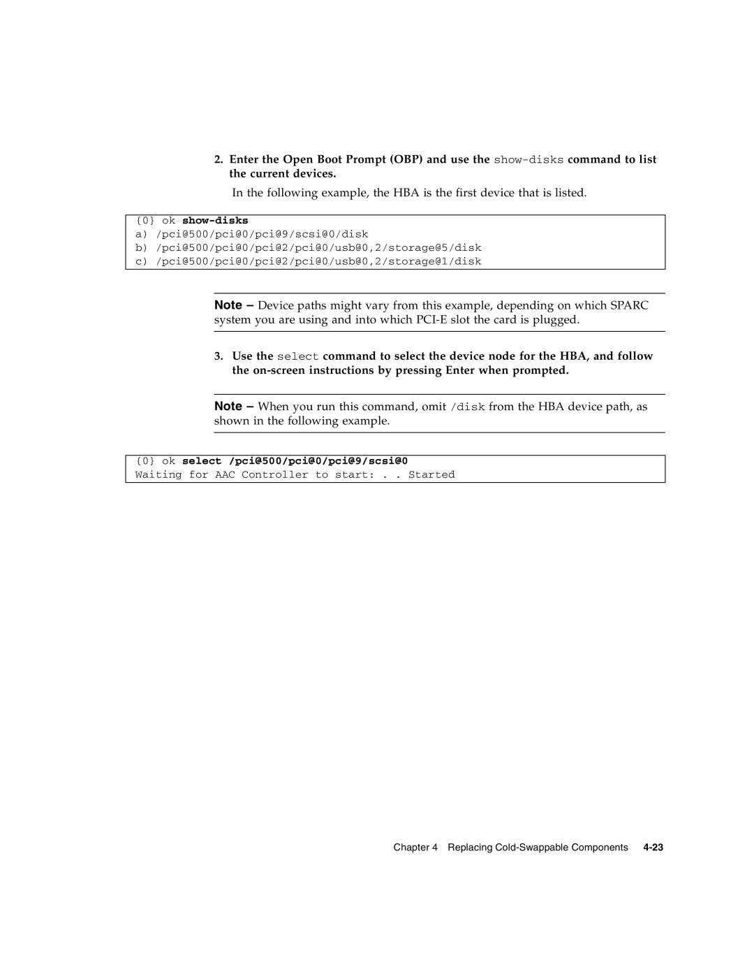 Sun Microsystems T6320 service manual In the following example, the HBA is the first device that is listed 