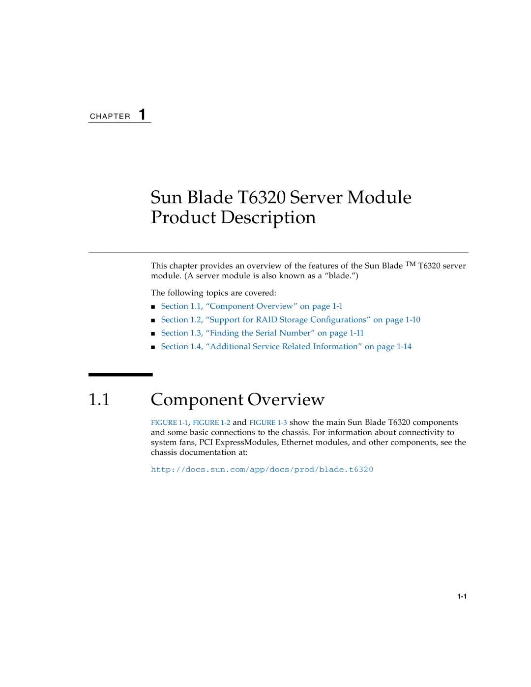 Sun Microsystems service manual Sun Blade T6320 Server Module Product Description, 1, “Component Overview” on page 