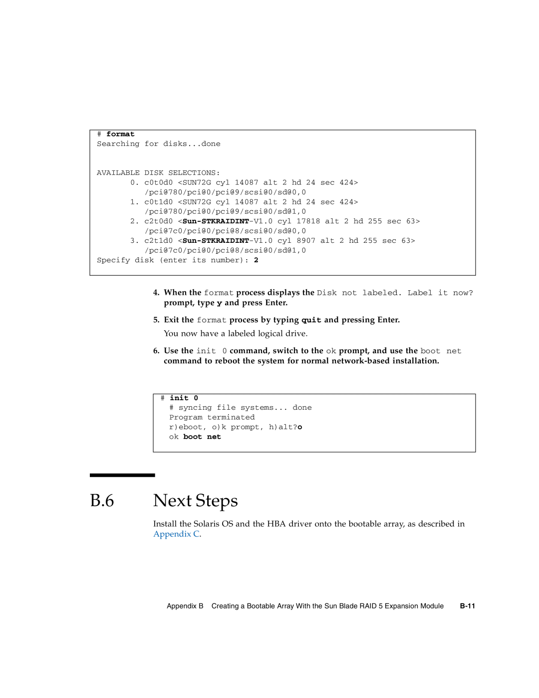 Sun Microsystems T6320 service manual B.6 Next Steps, # format, # init 