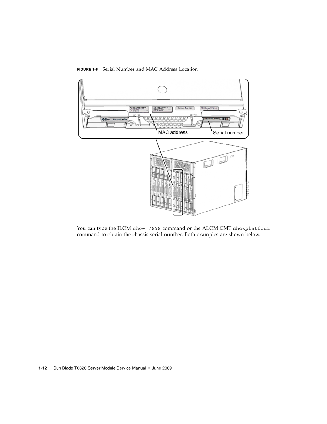 Sun Microsystems T6320 service manual 6 Serial Number and MAC Address Location, MAC address, Serial number 