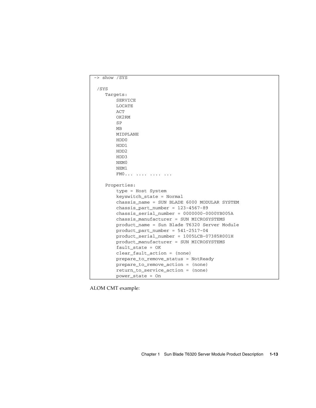 Sun Microsystems T6320 service manual ALOM CMT example 