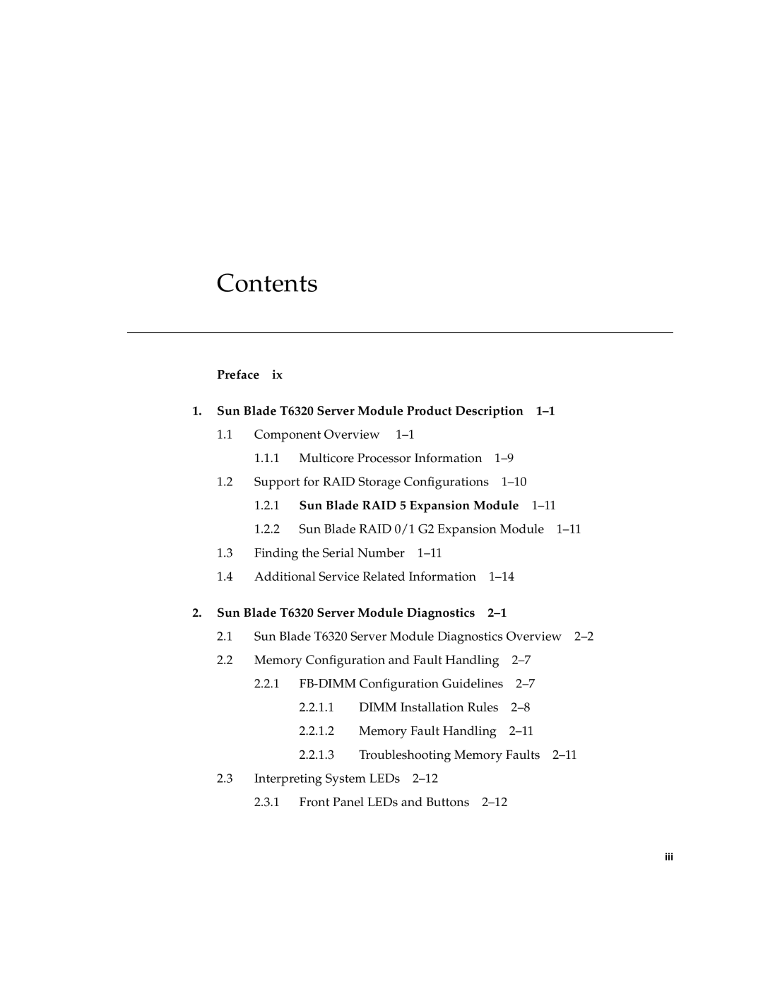 Sun Microsystems service manual Contents, Preface, Sun Blade T6320 Server Module Product Description 
