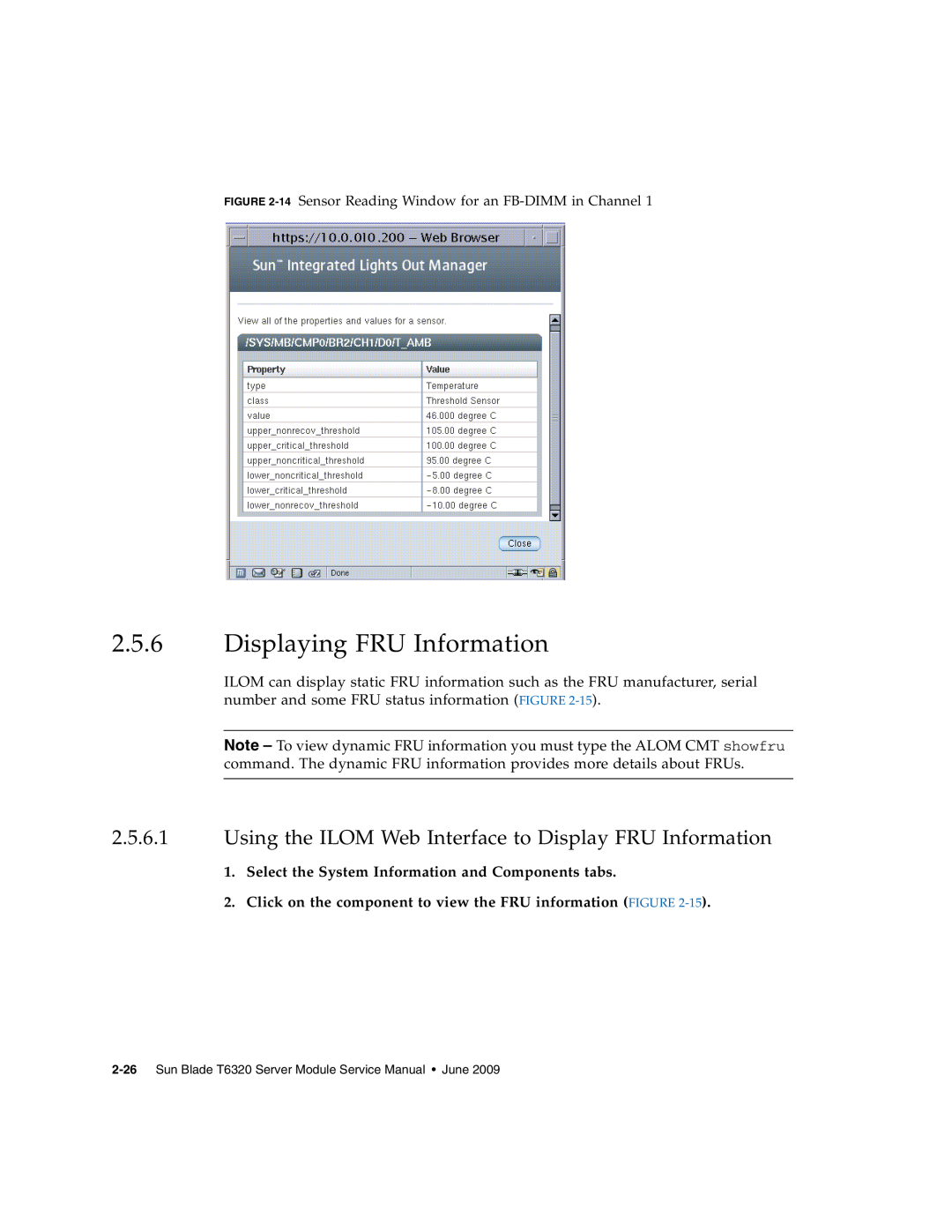 Sun Microsystems T6320 service manual Displaying FRU Information, Using the ILOM Web Interface to Display FRU Information 