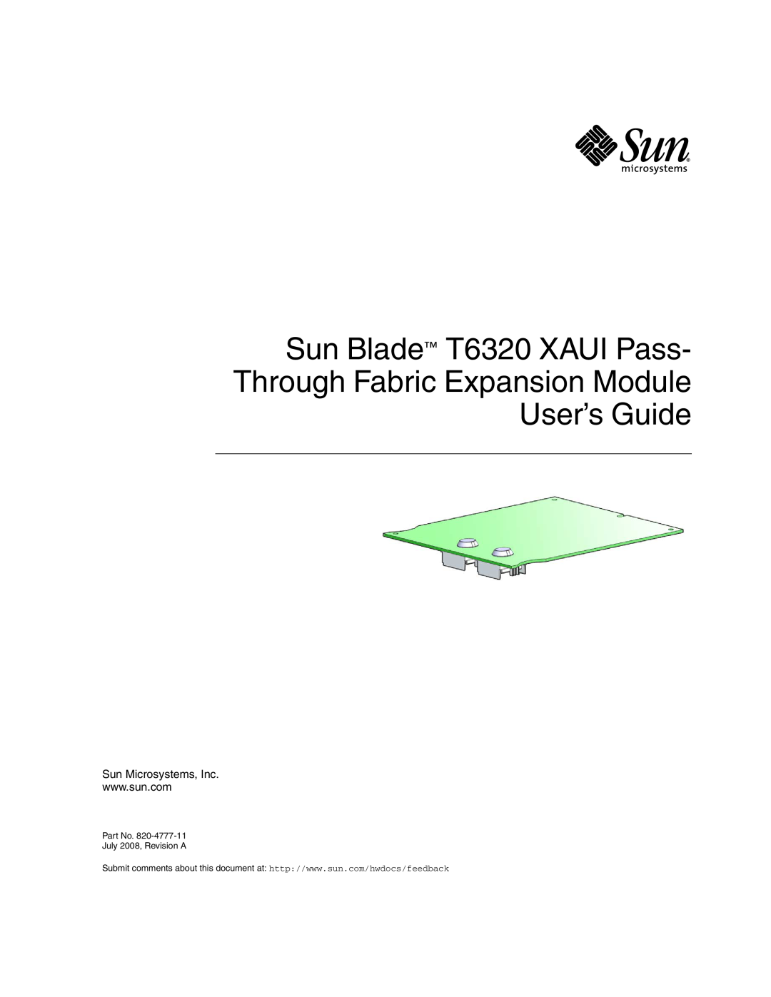 Sun Microsystems service manual Sun BladeTM T6320 Server Module Service Manual, Sun Microsystems, Inc 