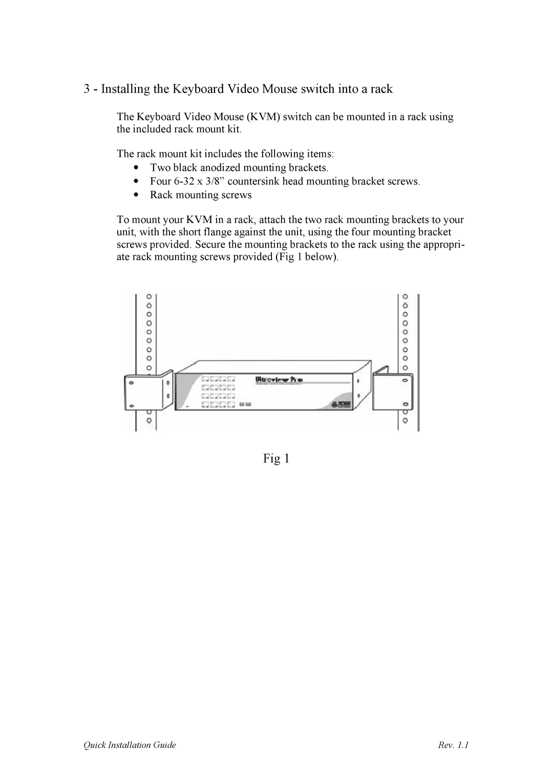 Sun Microsystems UKT-KVM-2U16-Z, UKT-KVM-1U08-Z manual Installing the Keyboard Video Mouse switch into a rack 