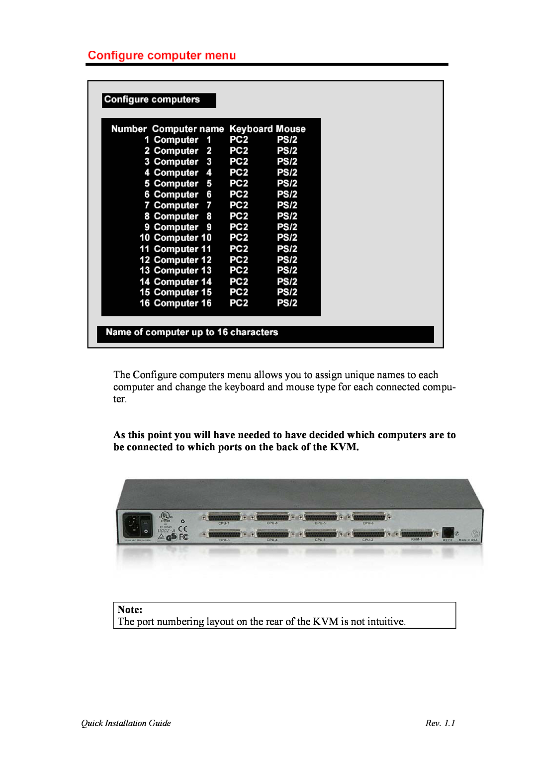 Sun Microsystems UKT-KVM-1U08-Z, UKT-KVM-2U16-Z manual The port numbering layout on the rear of the KVM is not intuitive 
