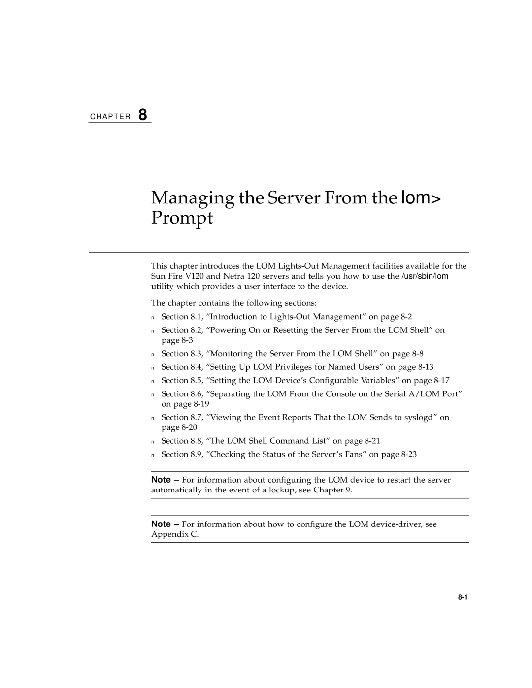 Sun Microsystems V120 manual Managing the Server From the lom Prompt 