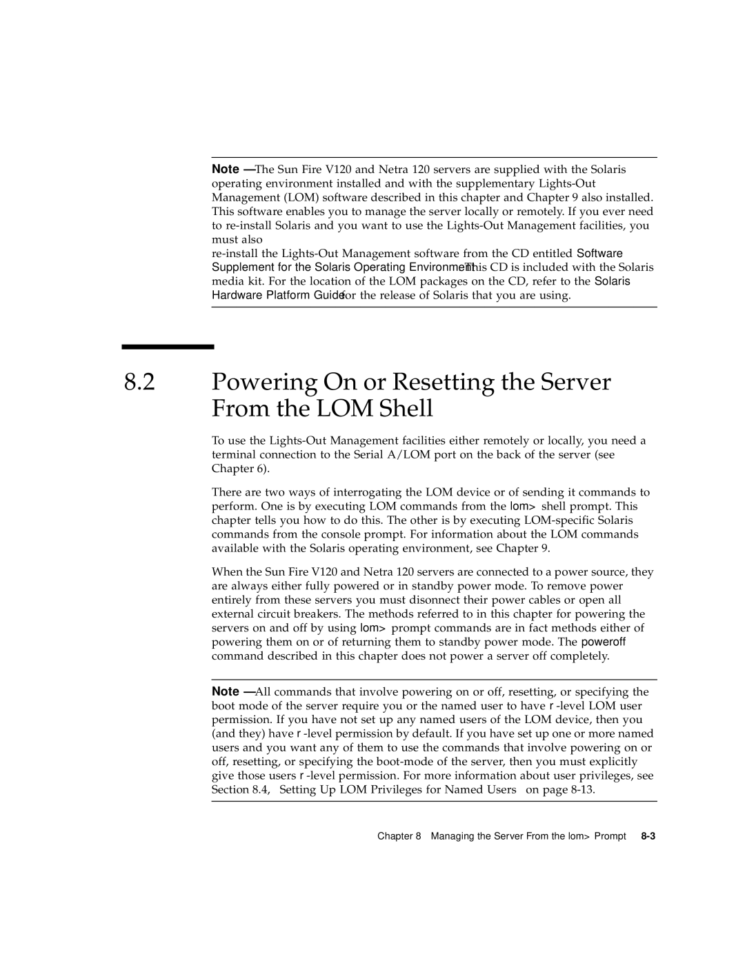 Sun Microsystems V120 manual Powering On or Resetting the Server From the LOM Shell 