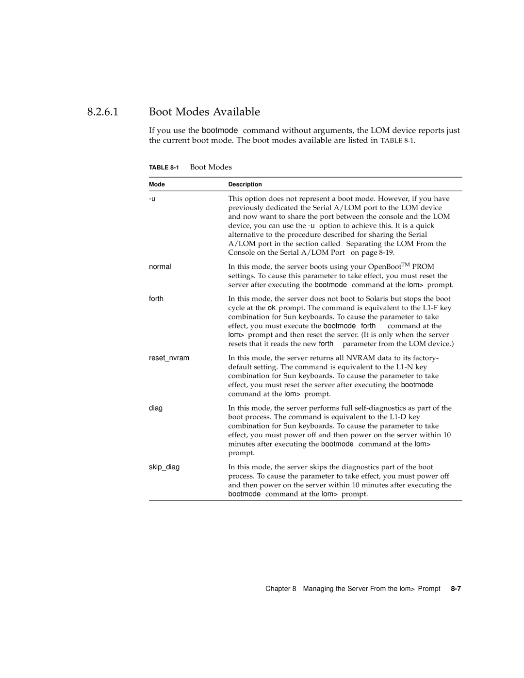 Sun Microsystems V120 manual Boot Modes Available 