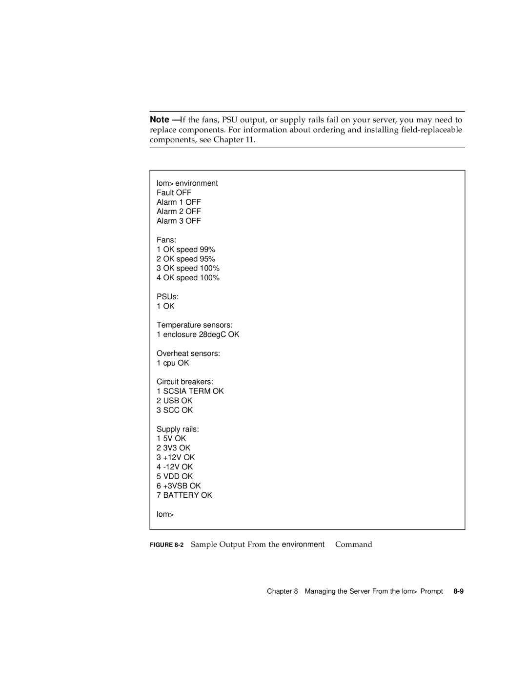 Sun Microsystems V120 manual 2Sample Output From the environment Command 