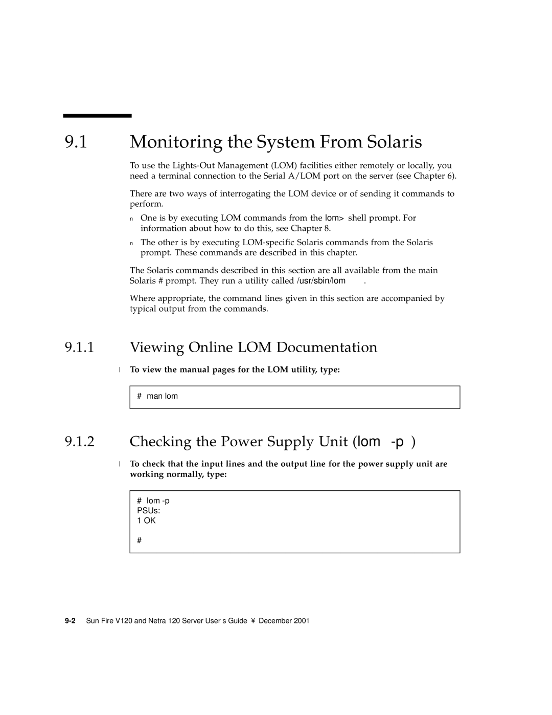 Sun Microsystems V120 manual Monitoring the System From Solaris, Viewing Online LOM Documentation 