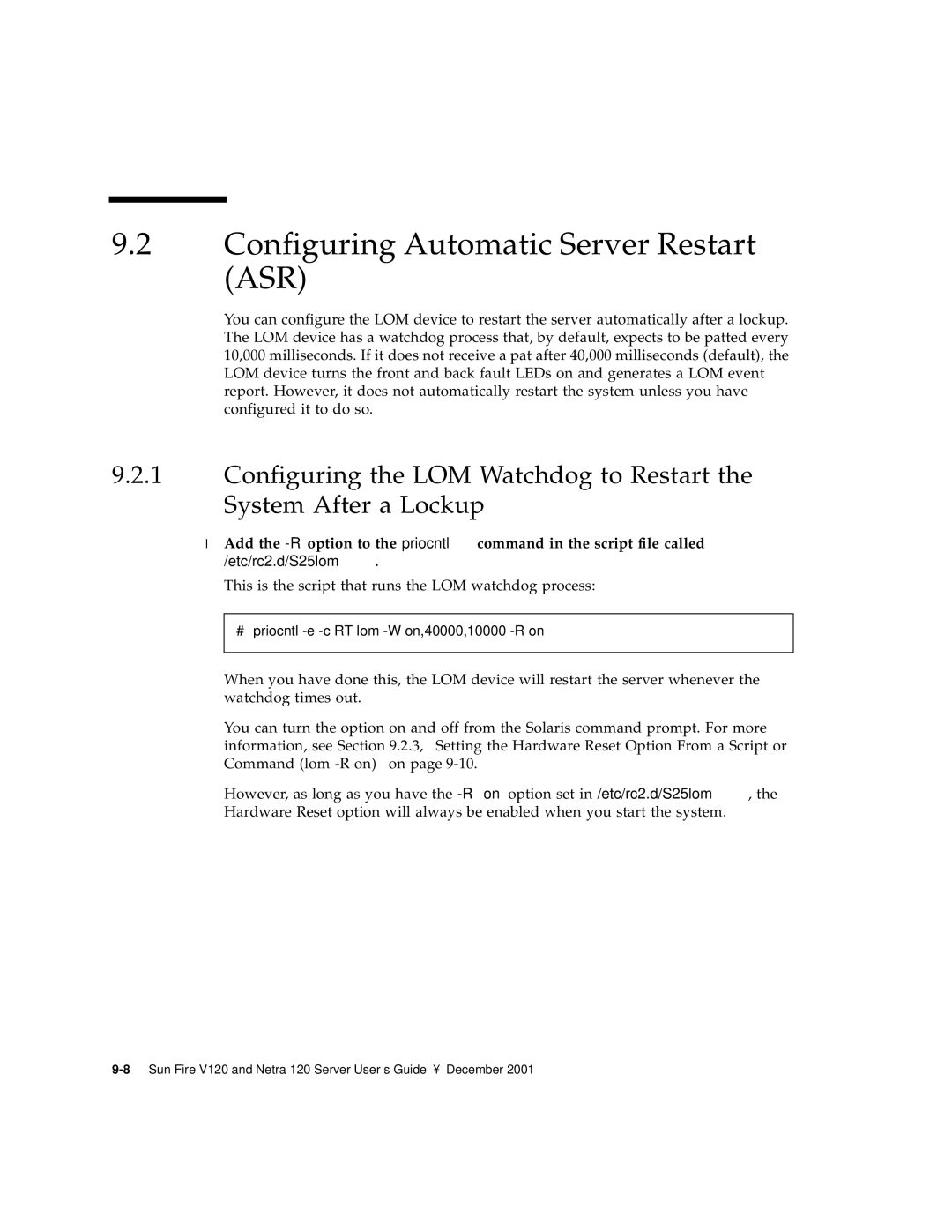 Sun Microsystems V120 manual Configuring Automatic Server Restart ASR 