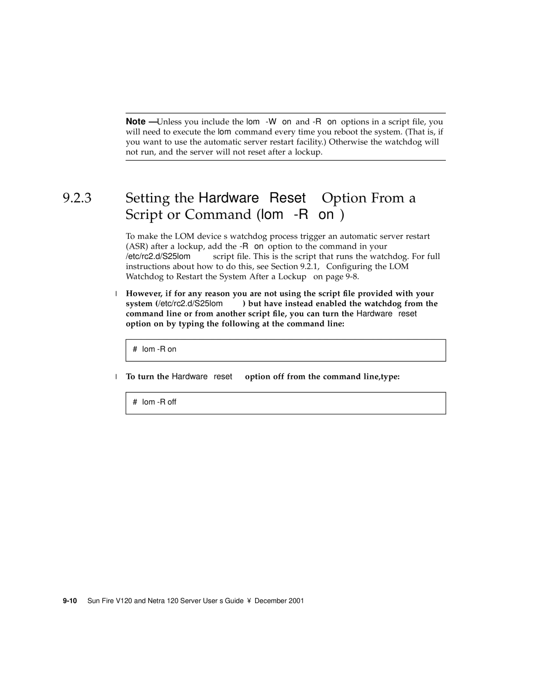 Sun Microsystems V120 manual # lom -R on 