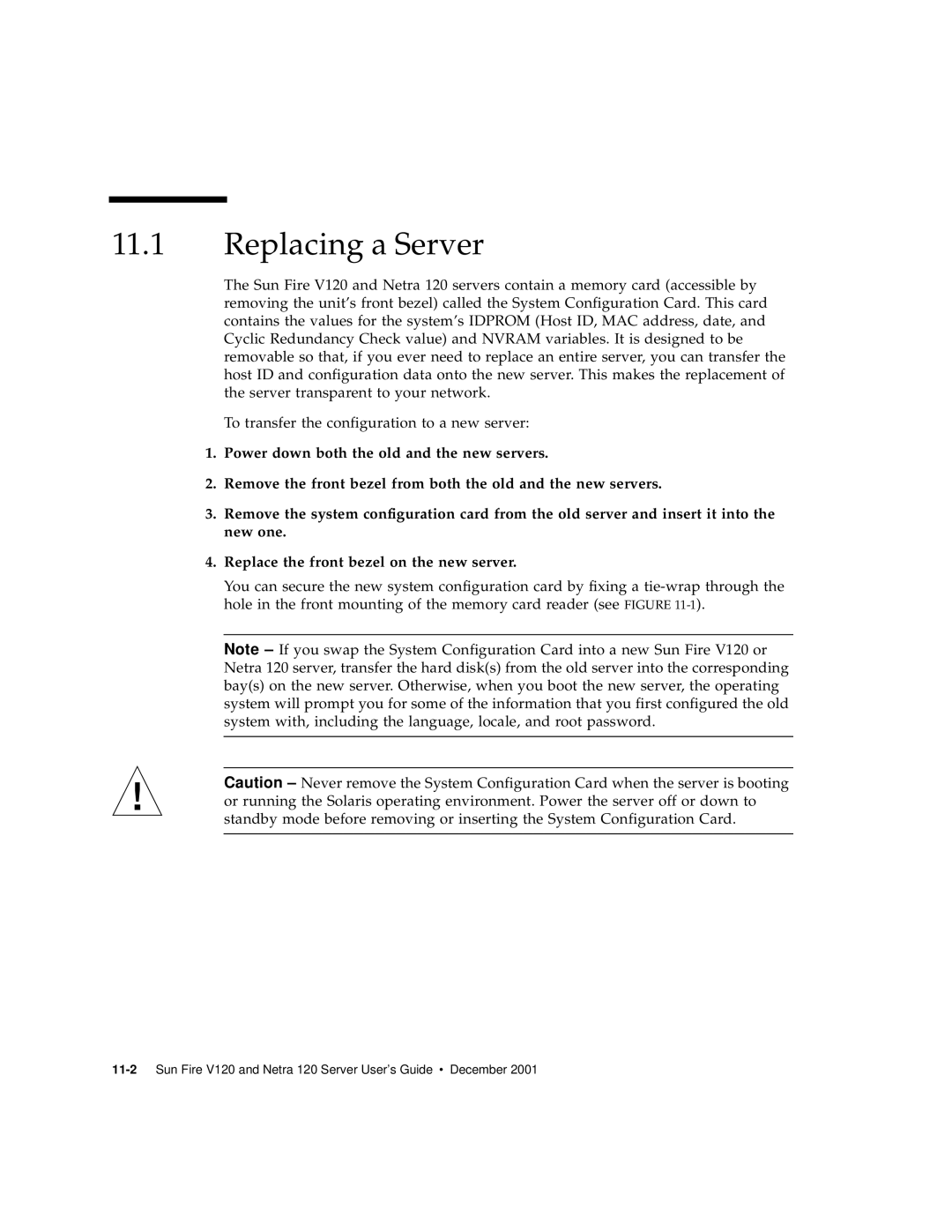 Sun Microsystems V120 manual Replacing a Server 