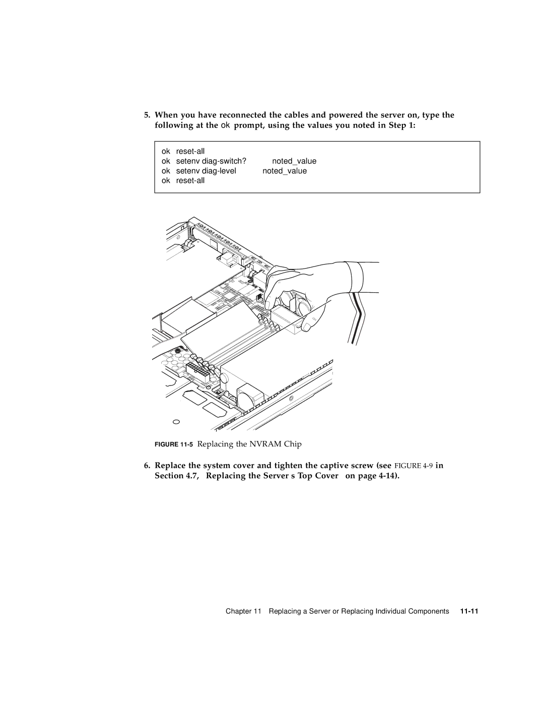 Sun Microsystems V120 manual 5Replacing the Nvram Chip 