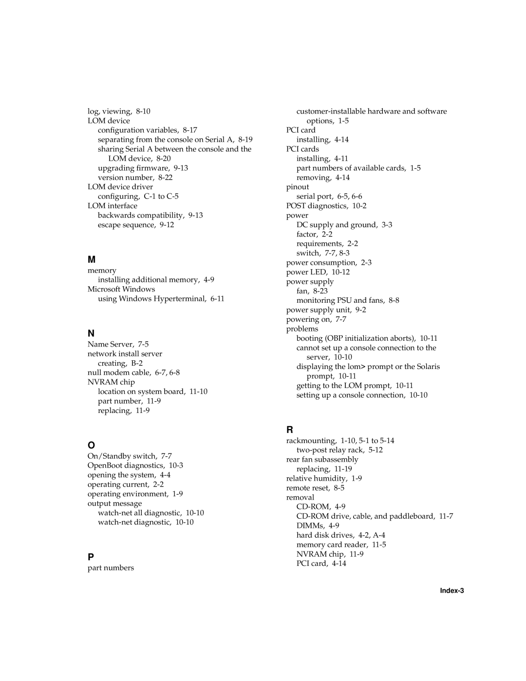 Sun Microsystems V120 manual Index-3 