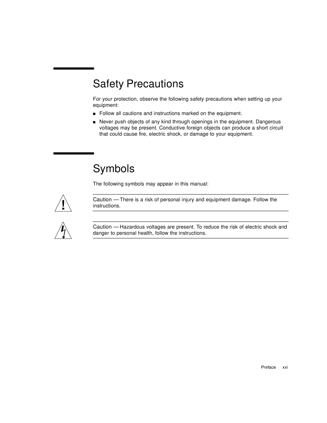 Sun Microsystems V120 manual Safety Precautions, Symbols 