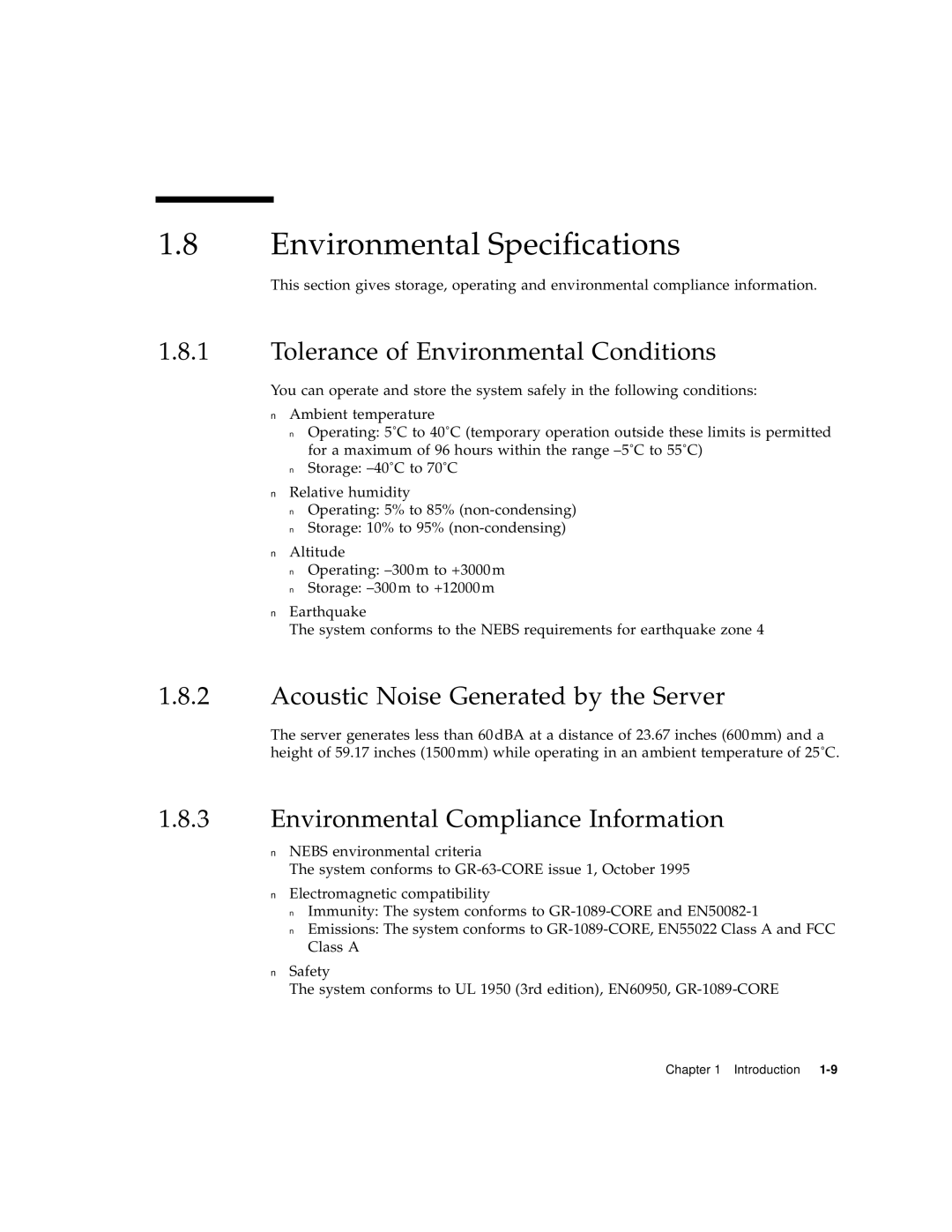 Sun Microsystems V120 manual Environmental Specifications, Tolerance of Environmental Conditions 