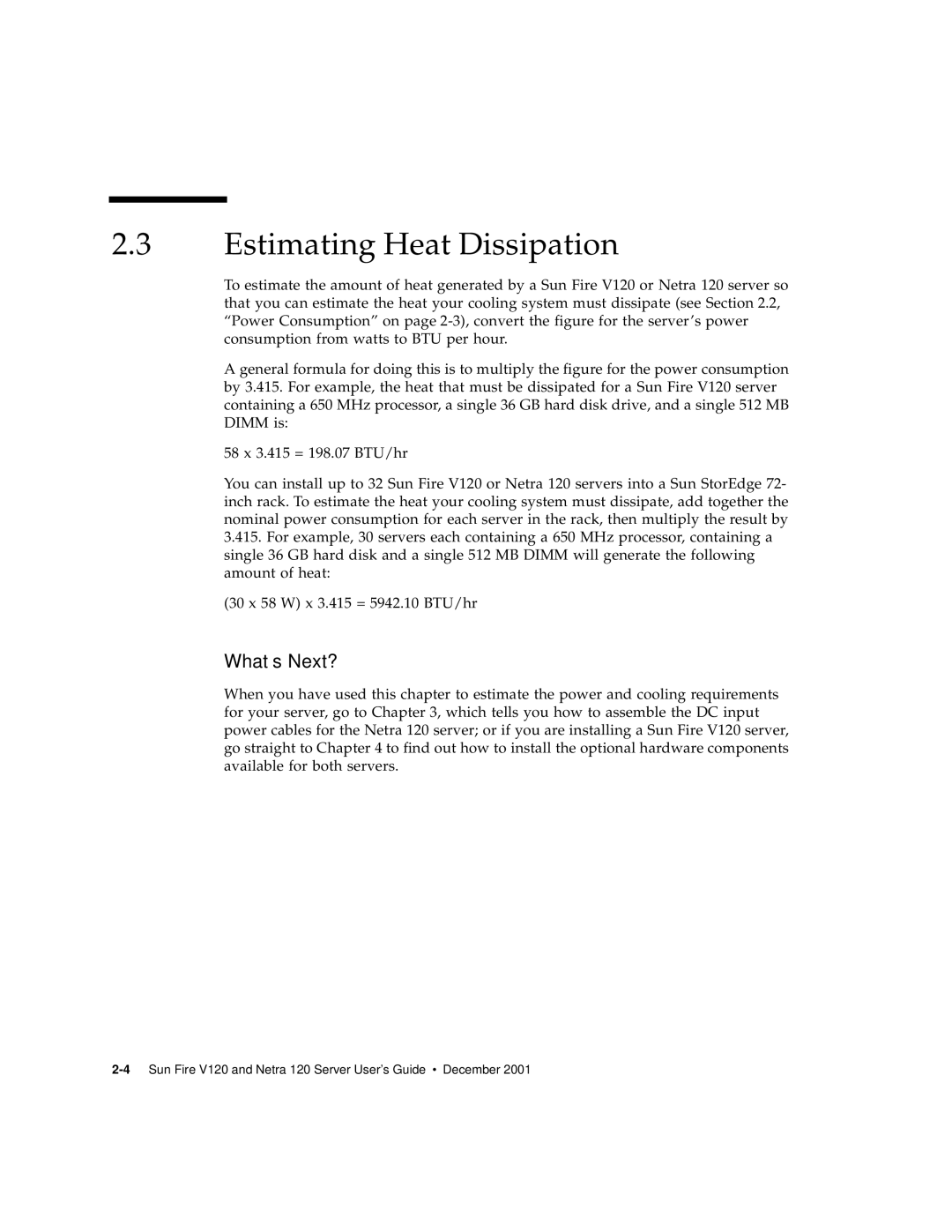 Sun Microsystems V120 manual Estimating Heat Dissipation 