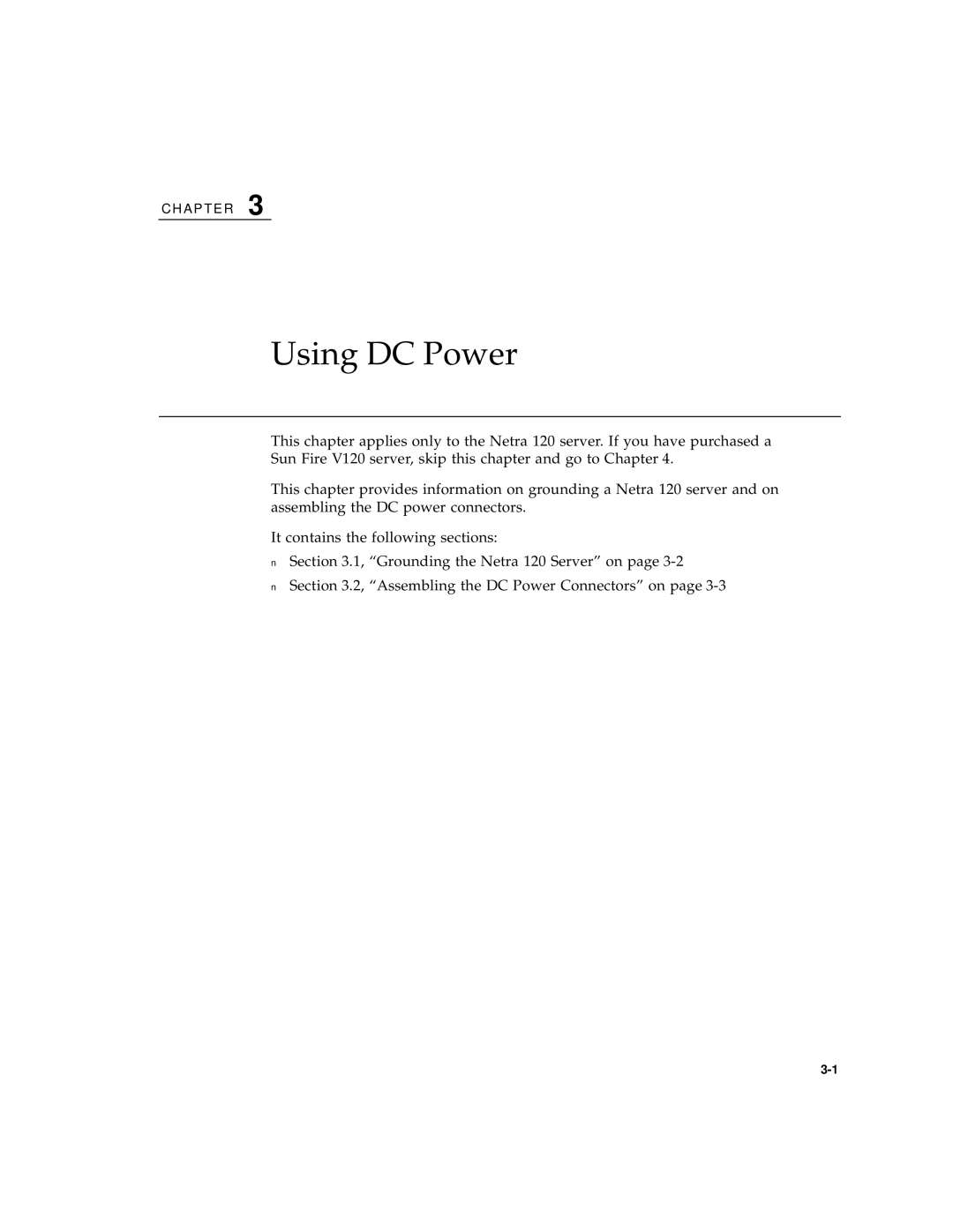 Sun Microsystems V120 manual Using DC Power 