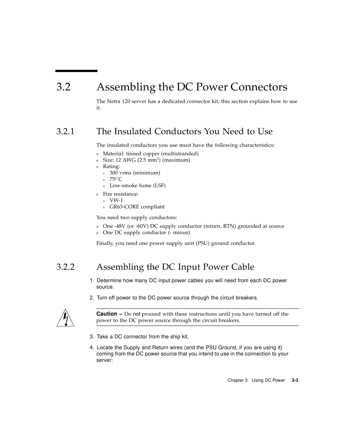 Sun Microsystems V120 manual Assembling the DC Power Connectors, Insulated Conductors You Need to Use 