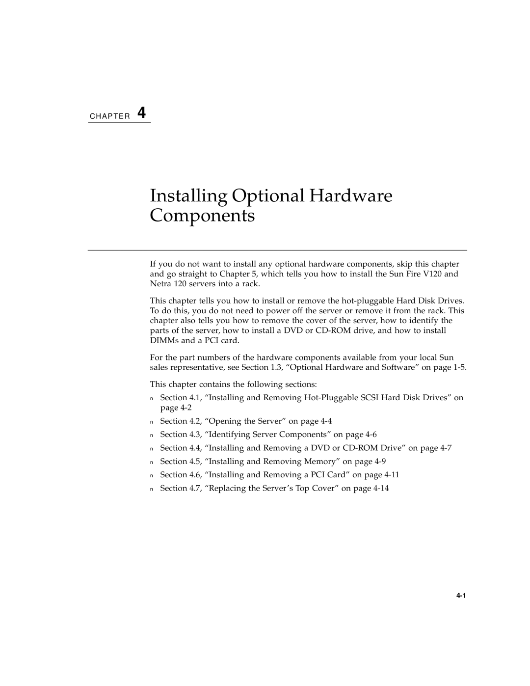 Sun Microsystems V120 manual Installing Optional Hardware Components 