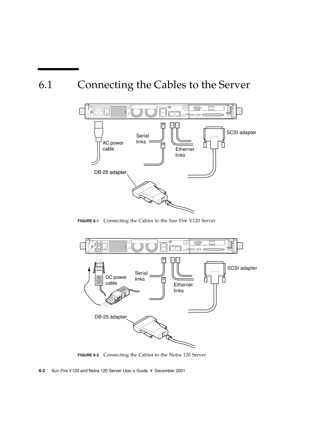 Sun Microsystems V120 manual Connecting the Cables to the Server, DB-25 adapter 